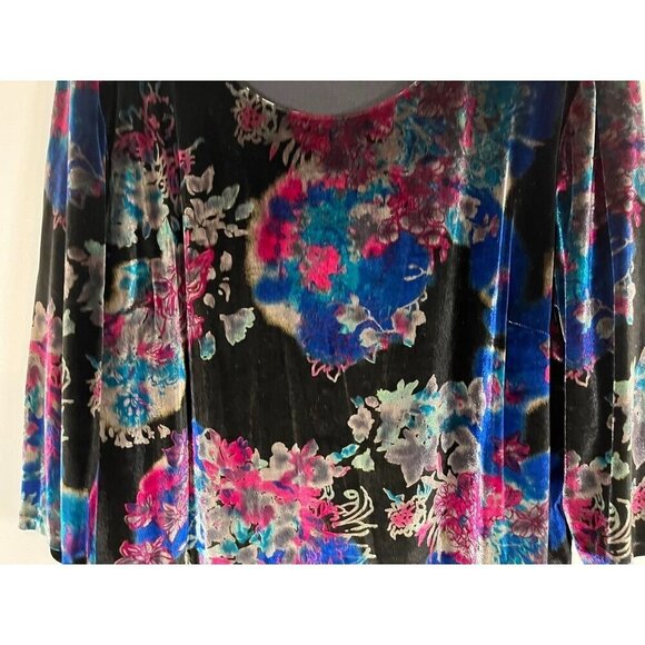 Badgley Mischka Velour Floral Top 2X Blue Retro Boho Western Coastal Preppy 80s - Picture 4 of 15